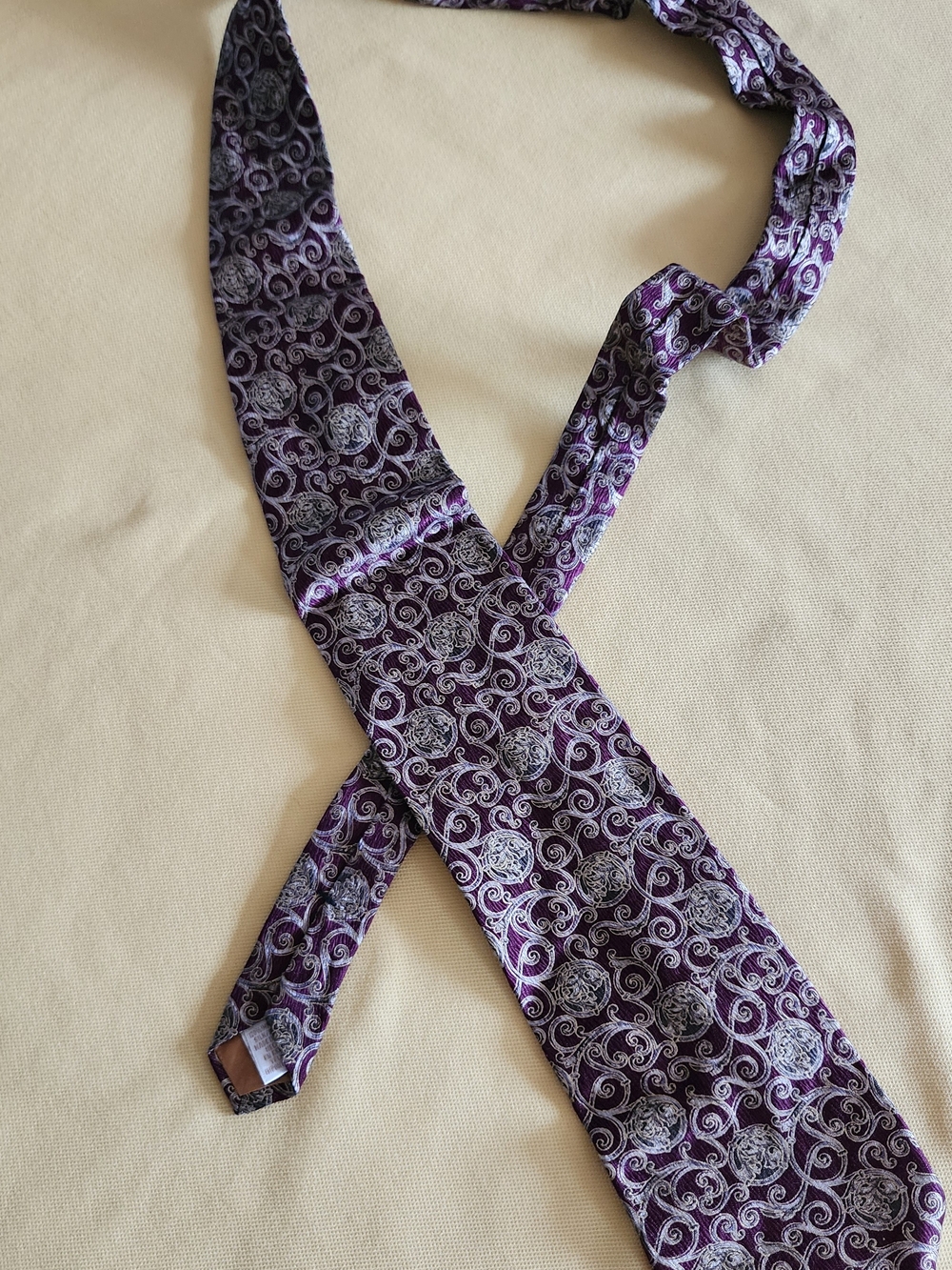 Liz Claiborne Purple Paisley Tie with Silver Scrolls